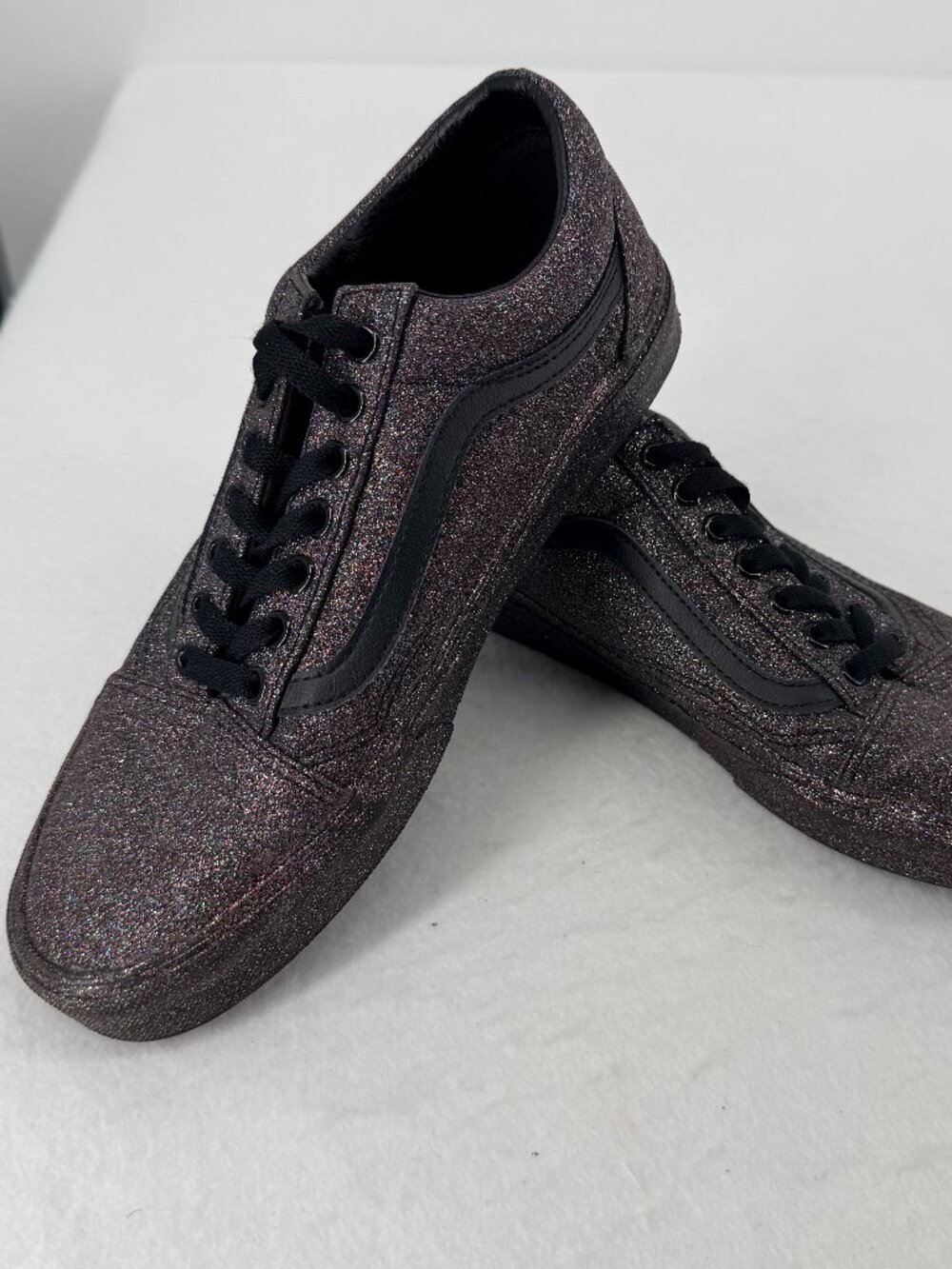 Vans Old Skool Black Iridescent Glitter Lace Up Skate Sneakers Womens 9.5 Mens 8